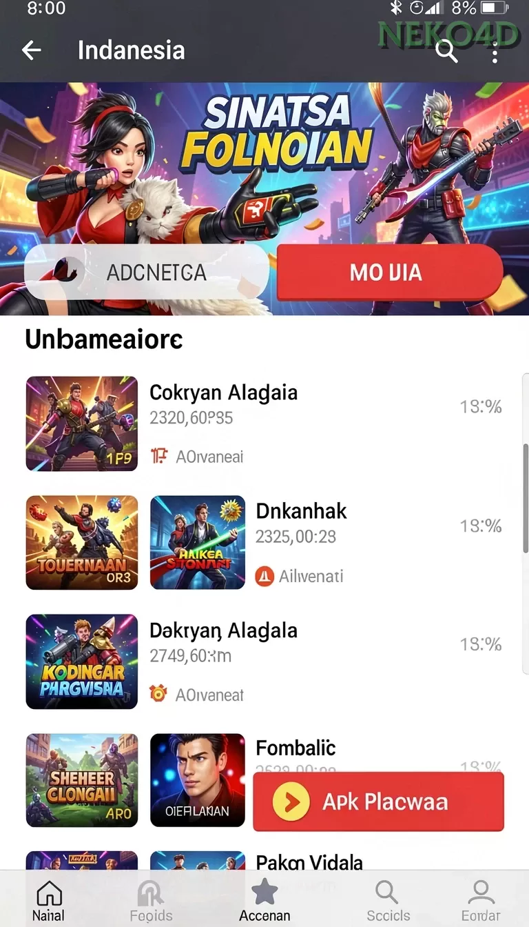 Cuplikan layar SD107 — menu navigasi